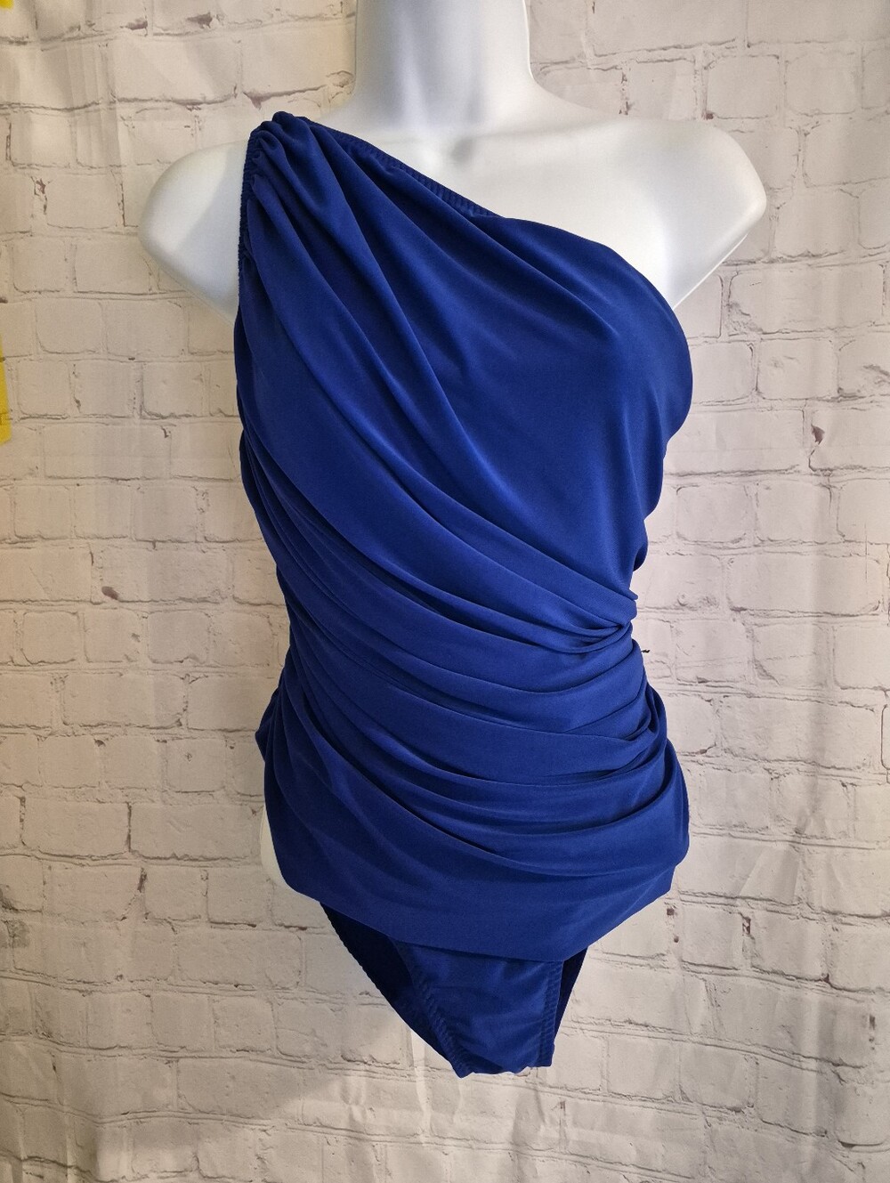 NWT Norma Kamali Cobalt Blue "Diana Mio" One Shoulder Swimsuit Sz.S Ret.$275